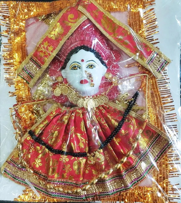 Red_Polyfibre_Lakshmi_Mukhota_With_Saree_And_Shringaar_Devi_Ma_Shringaar_For_Margashirsha_Varalakshmi_Vrath_Puja_And_Decoration