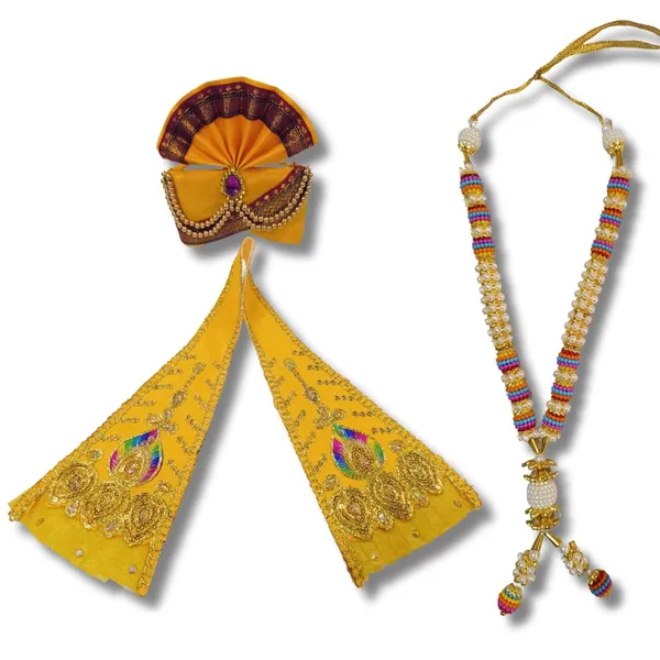 Yellow_Ganpati_Decoration_Set_Yellow_Satin_Traditional_Ganpati_Pheta_Ehtnic_Dupatta_And_Divine_Kanthi_Fits_Ganpati_Idols_Includes_Aasan_Mala_And_Ganpati_Atharvashish_Book
