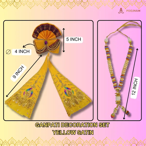 Yellow_Ganpati_Decoration_Set_Yellow_Satin_Traditional_Ganpati_Pheta_Ehtnic_Dupatta_And_Divine_Kanthi_Fits_Ganpati_Idols_Includes_Aasan_Mala_And_Ganpati_Atharvashish_Book