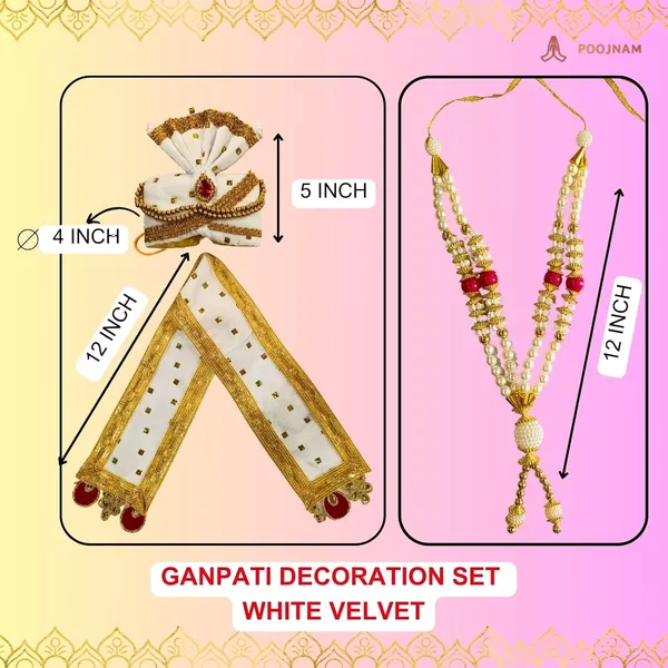 White_Premium_Ganpati_Decoration_Set_Luxurious_Satin_Pheta_Elegant_Matching_Thes_With_Divine_Kanthi_Includes_Complimentary_Aasan_Fits_Ganesh_Chaturthi_Idols_1Ft_To_2Ft