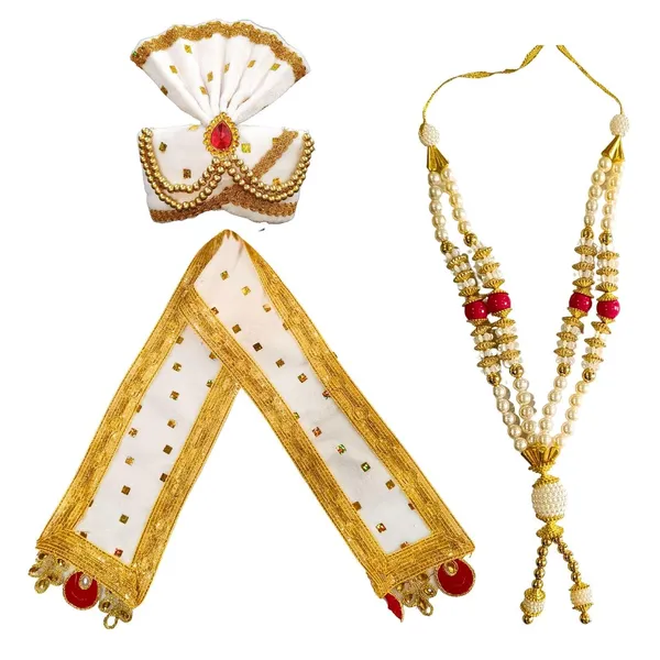 White_Premium_Ganpati_Decoration_Set_Luxurious_Satin_Pheta_Elegant_Matching_Thes_With_Divine_Kanthi_Includes_Complimentary_Aasan_Fits_Ganesh_Chaturthi_Idols_1Ft_To_2Ft