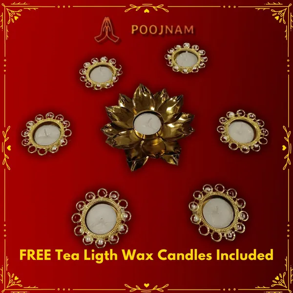Gold_Decorative_Candle_Holder_Set_Lotus_Metal_Diya_And_Six_Pearl_Embellished_Tea_Light_Diyas_For_Diwali_With_14_Free_Wax_Candles_Golden_Color_Ideal_For_Diwali_Home_Decor_Gifting