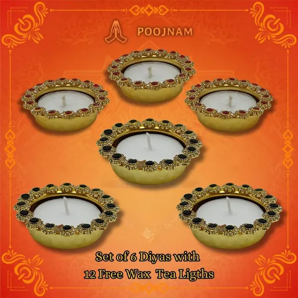 Multicolor_6_Piece_Pearl_Studded_Metal_Diya_Set_Includes_12_Free_Tea_Lights_Elegant_Diwali_Home_Decor_Rangoli_Decoration_Perfect_For_Corporate_Personal_Gifting