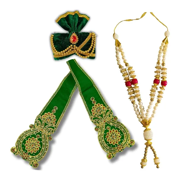 Green_Ganpati_Decoration_Set_Large_Traditional_Pheta_Ethnic_Dupatta_Divine_Kanthi_For_2-3_Ft_Idols_Includes_Aasan_Mala_Ganpati_Atharvashish_Book