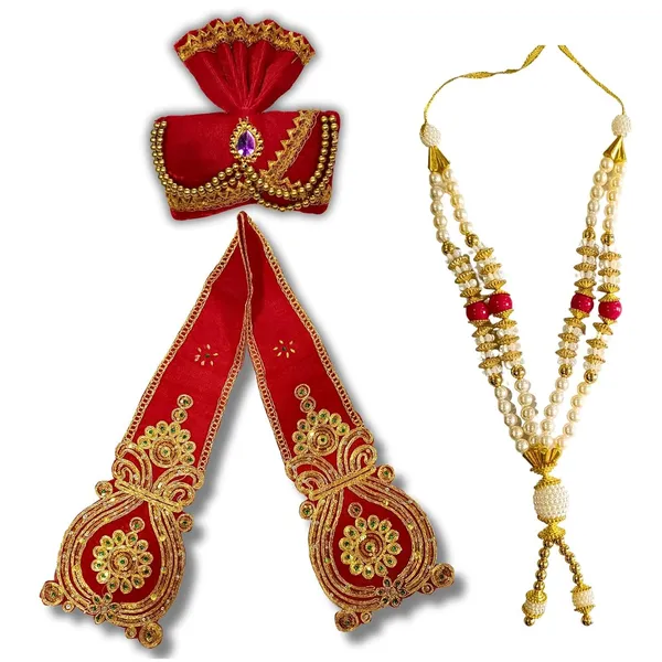 Red_Ganpati_Decoration_Set_Velvet_Traditional_Ganpati_Pheta_Ehtnic_Dupatta_And_Divine_Kanthi_Fits_Idols_2Ft_To_3Ft_Includes_Aasan_Mala_And_Atharvashish_Book