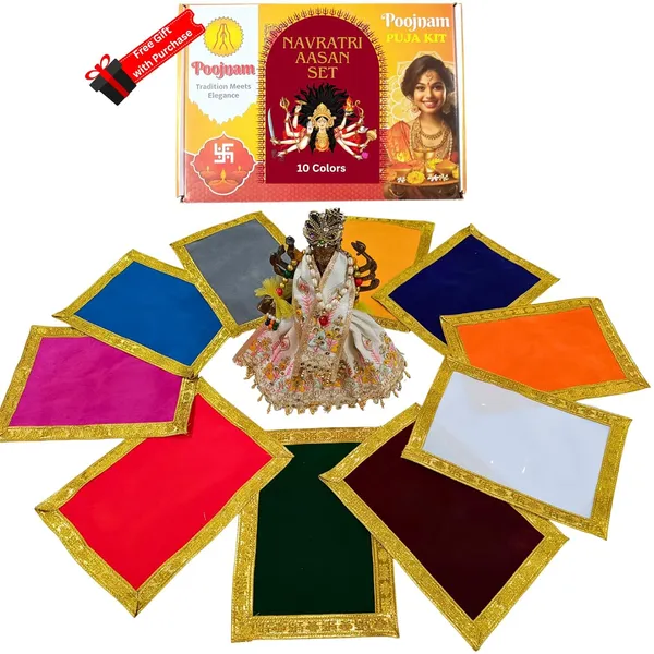 Multicolor_Navratri_Puja_Aasan_Set_Set_Of_10_Colors_Velvet_Cloth_With_Golden_Lace_Border_Size_9_Inches_X_7_Inches_Ideal_For_Mata_Ki_Chowki_Decoration_For_Durga_Pooja_Festive_Gifting