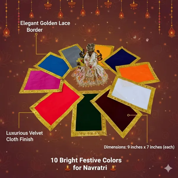 Multicolor_Navratri_Puja_Aasan_Set_Set_Of_10_Colors_Velvet_Cloth_With_Golden_Lace_Border_Size_9_Inches_X_7_Inches_Ideal_For_Mata_Ki_Chowki_Decoration_For_Durga_Pooja_Festive_Gifting