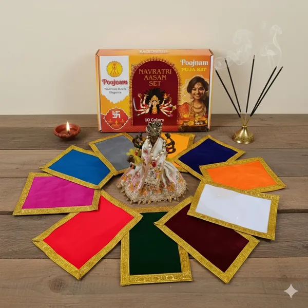 Multicolor_Navratri_Puja_Aasan_Set_Set_Of_10_Colors_Velvet_Cloth_With_Golden_Lace_Border_Size_9_Inches_X_7_Inches_Ideal_For_Mata_Ki_Chowki_Decoration_For_Durga_Pooja_Festive_Gifting