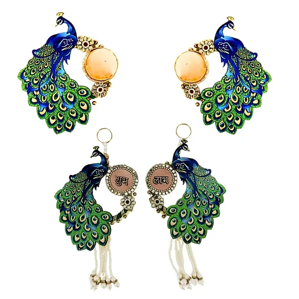 Multicolor_Elegant_Peacock_Design_Shubh_Labh_Hanging_Tea_Light_Diya_Set_Mdf_Base_Premium_Indian_Door_Toran_Wall_Hanging_For_Festive_Decor_Mandir_Decoration_Housewarming
