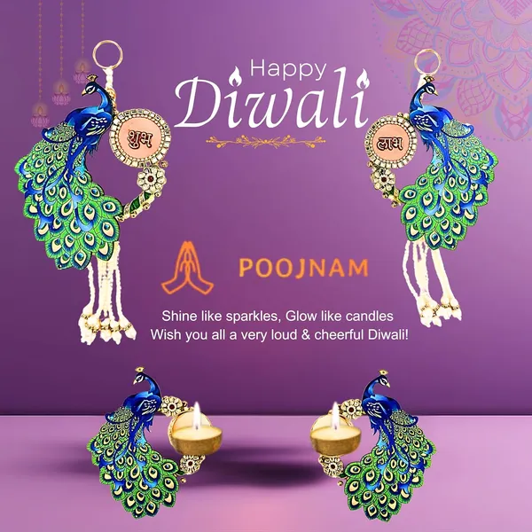 Multicolor_Elegant_Peacock_Design_Shubh_Labh_Hanging_Tea_Light_Diya_Set_Mdf_Base_Premium_Indian_Door_Toran_Wall_Hanging_For_Festive_Decor_Mandir_Decoration_Housewarming