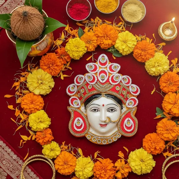 Red_Divine_Laxmi_Maata_Mukhota_For_Margashirsha_Puja_Handcrafted_Yellow_Base_Face_With_Pearl_Work_Perfect_For_Temple_Decor_Puja_Auspicious_Gifting