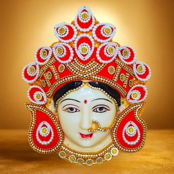 Red_Divine_Laxmi_Maata_Mukhota_For_Margashirsha_Puja_Handcrafted_Yellow_Base_Face_With_Pearl_Work_Perfect_For_Temple_Decor_Puja_Auspicious_Gifting