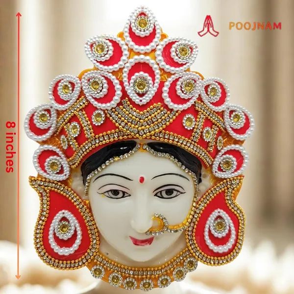 Red_Divine_Laxmi_Maata_Mukhota_For_Margashirsha_Puja_Handcrafted_Yellow_Base_Face_With_Pearl_Work_Perfect_For_Temple_Decor_Puja_Auspicious_Gifting