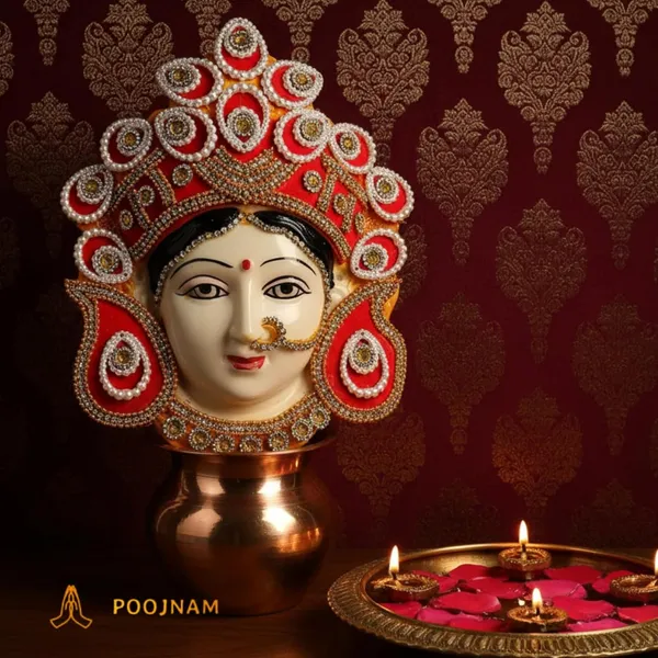 Red_Divine_Laxmi_Maata_Mukhota_For_Margashirsha_Puja_Handcrafted_Yellow_Base_Face_With_Pearl_Work_Perfect_For_Temple_Decor_Puja_Auspicious_Gifting