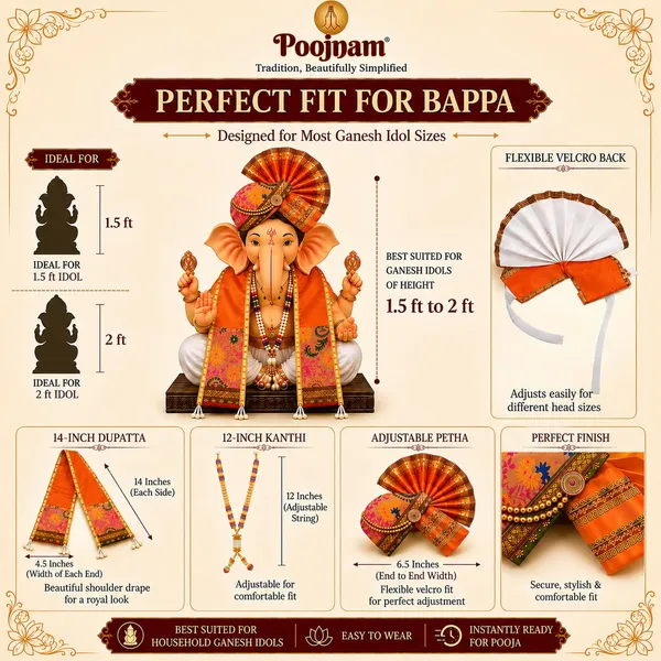 Peshwai_Ganpati_Pheta_And_Dupatta_Set_With_Kanthi_Orange_Fits_Idols_Of_Height_1_5_Ft_To_2_5_Ft_Pheta_Diameter_4_Inches_Flexible_Base_Includes_Aasan_Mala_Atharvashish_Book