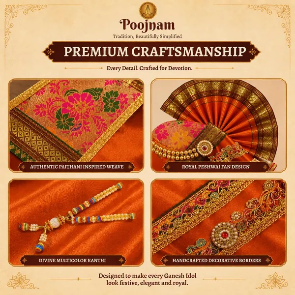 Peshwai_Ganpati_Pheta_And_Dupatta_Set_With_Kanthi_Orange_Fits_Idols_Of_Height_1_5_Ft_To_2_5_Ft_Pheta_Diameter_4_Inches_Flexible_Base_Includes_Aasan_Mala_Atharvashish_Book