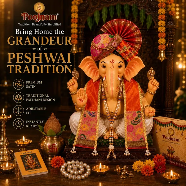 Peshwai_Ganpati_Pheta_And_Dupatta_Set_With_Kanthi_Orange_Fits_Idols_Of_Height_1_5_Ft_To_2_5_Ft_Pheta_Diameter_4_Inches_Flexible_Base_Includes_Aasan_Mala_Atharvashish_Book