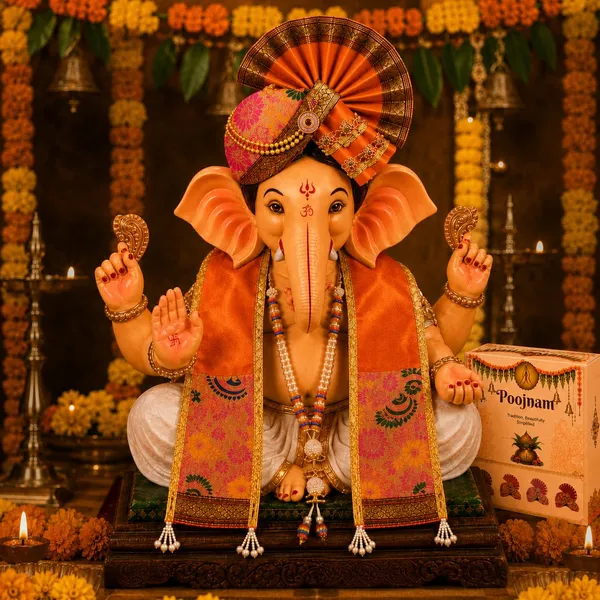 Peshwai_Ganpati_Pheta_And_Dupatta_Set_With_Kanthi_Orange_Fits_Idols_Of_Height_1_5_Ft_To_2_5_Ft_Pheta_Diameter_4_Inches_Flexible_Base_Includes_Aasan_Mala_Atharvashish_Book