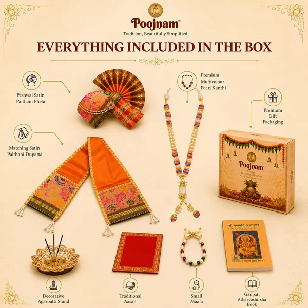 Peshwai_Ganpati_Pheta_And_Dupatta_Set_With_Kanthi_Orange_Fits_Idols_Of_Height_1_5_Ft_To_2_5_Ft_Pheta_Diameter_4_Inches_Flexible_Base_Includes_Aasan_Mala_Atharvashish_Book