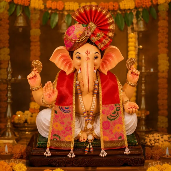 Peshwai_Ganpati_Pheta_And_Dupatta_Set_With_Kanthi_Red_Fits_Idols_Of_Height_1_5_Ft_To_2_5_Ft_Pheta_Diameter_4_Inches_Flexible_Base_Includes_Aasan_Mala_Atharvashish_Book