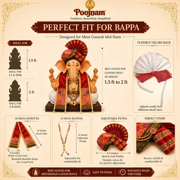 Peshwai_Ganpati_Pheta_And_Dupatta_Set_With_Kanthi_Red_Fits_Idols_Of_Height_1_5_Ft_To_2_5_Ft_Pheta_Diameter_4_Inches_Flexible_Base_Includes_Aasan_Mala_Atharvashish_Book