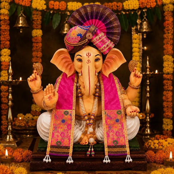 Peshwai_Ganpati_Pheta_And_Dupatta_Set_With_Kanthi_Pink_Fits_Idols_Of_Height_1_5_Ft_To_2_5_Ft_Pheta_Diameter_4_Inches_Flexible_Base_Includes_Aasan_Mala_Atharvashish_Book