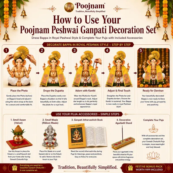 Peshwai_Ganpati_Pheta_And_Dupatta_Set_With_Kanthi_Yellow_Fits_Idols_Of_Height_1_5_Ft_To_2_5_Ft_Pheta_Diameter_4_Inches_Flexible_Base_Includes_Aasan_Mala_Atharvashish_Book