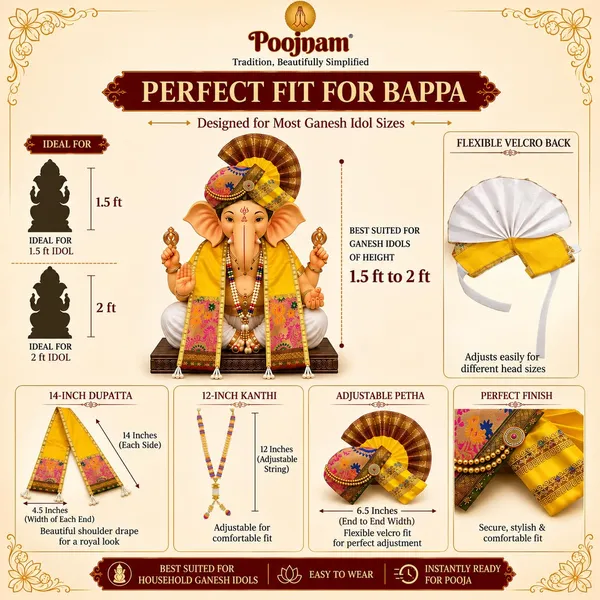 Peshwai_Ganpati_Pheta_And_Dupatta_Set_With_Kanthi_Yellow_Fits_Idols_Of_Height_1_5_Ft_To_2_5_Ft_Pheta_Diameter_4_Inches_Flexible_Base_Includes_Aasan_Mala_Atharvashish_Book
