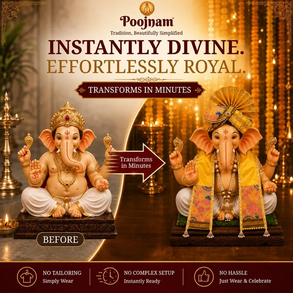 Peshwai_Ganpati_Pheta_And_Dupatta_Set_With_Kanthi_Yellow_Fits_Idols_Of_Height_1_5_Ft_To_2_5_Ft_Pheta_Diameter_4_Inches_Flexible_Base_Includes_Aasan_Mala_Atharvashish_Book