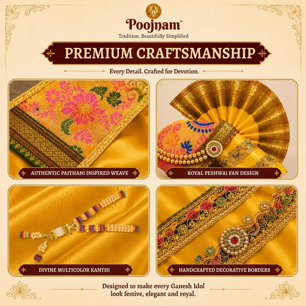 Peshwai_Ganpati_Pheta_And_Dupatta_Set_With_Kanthi_Yellow_Fits_Idols_Of_Height_1_5_Ft_To_2_5_Ft_Pheta_Diameter_4_Inches_Flexible_Base_Includes_Aasan_Mala_Atharvashish_Book