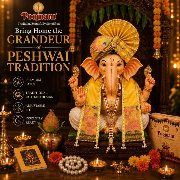 Peshwai_Ganpati_Pheta_And_Dupatta_Set_With_Kanthi_Yellow_Fits_Idols_Of_Height_1_5_Ft_To_2_5_Ft_Pheta_Diameter_4_Inches_Flexible_Base_Includes_Aasan_Mala_Atharvashish_Book