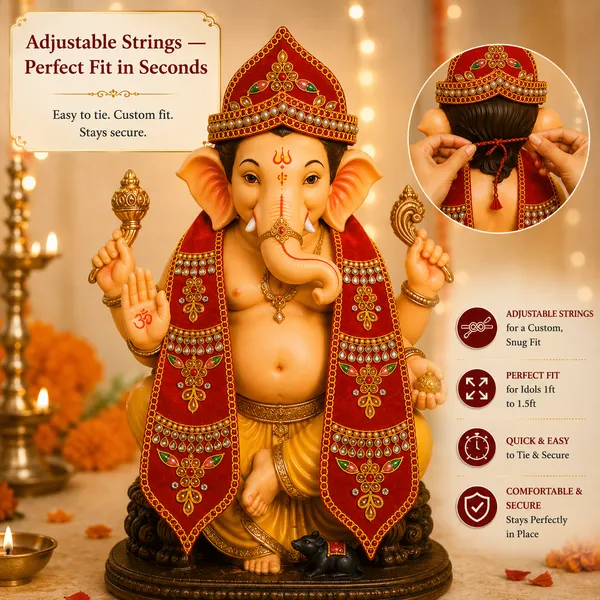 Ganesh_Chaturthi_Decoration_Set_for_Ganpati_Idol_|_Red_Velvet_Mukut_(Crown)_&_Matching_Dupatta_with_4_Puja_Accessories