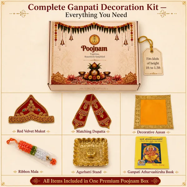Ganesh_Chaturthi_Decoration_Set_for_Ganpati_Idol_|_Red_Velvet_Mukut_(Crown)_&_Matching_Dupatta_with_4_Puja_Accessories