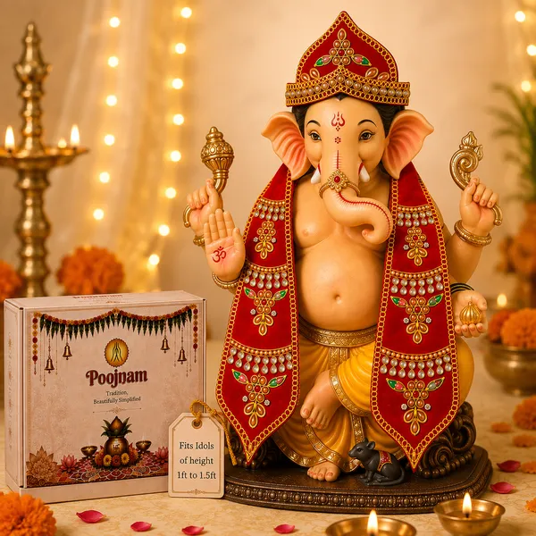 Ganesh_Chaturthi_Decoration_Set_for_Ganpati_Idol_|_Red_Velvet_Mukut_(Crown)_&_Matching_Dupatta_with_4_Puja_Accessories