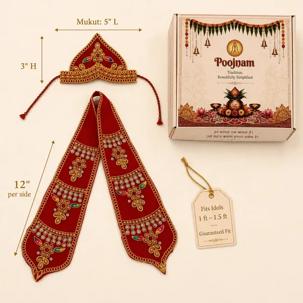 Ganesh_Chaturthi_Decoration_Set_for_Ganpati_Idol_|_Red_Velvet_Mukut_(Crown)_&_Matching_Dupatta_with_4_Puja_Accessories