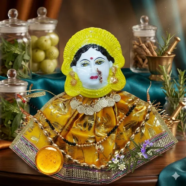 Yellow_Polyfibre_Lakshmi_Mukhota_With_Saree_And_Shringaar_Devi_Ma_Shringaar_For_Margashirsha_Varalakshmi_Vrath_Puja_And_Decoration