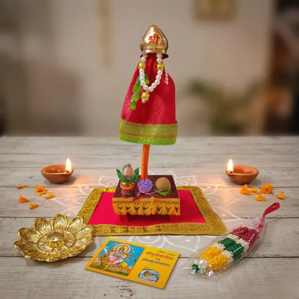 Red_Gudi_Lota_Chunnari_Sugar_Garland_Neem_Leaves_On_Stand_With_Kalash_Supaari_Flowers_Free_Aasan_Gudi_Padwa_Decoration_In_Transparent_Gift_Box_9_Inches
