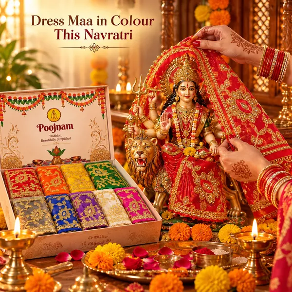 Poojnam_9_Colour_Navratri_Chunnari_Set_with_4_Puja_Accessories,_Mata_Chunri_for_Durga_Idol_Decoration,_13_x_20_Inch_Dupatta_for_Navratri_Puja_&_Durga_Puja
