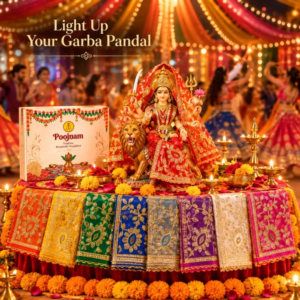 Poojnam_9_Colour_Navratri_Chunnari_Set_with_4_Puja_Accessories,_Mata_Chunri_for_Durga_Idol_Decoration,_13_x_20_Inch_Dupatta_for_Navratri_Puja_&_Durga_Puja