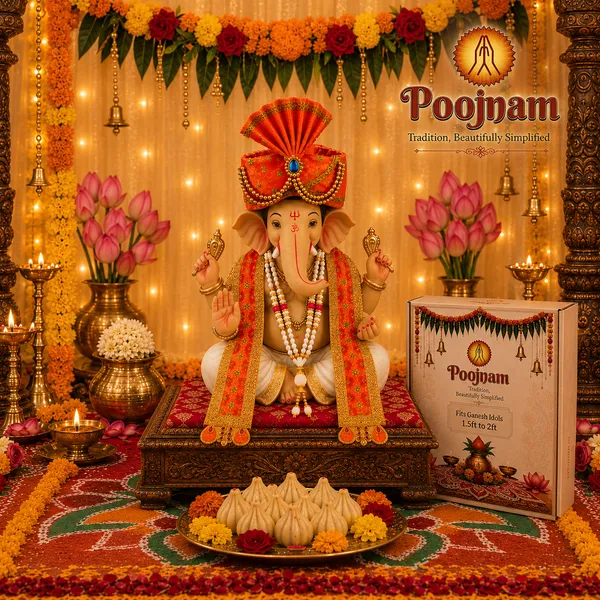 Orange_Ganpati_Decoration_Set_Traditional_Ganpati_Pheta_Ehtnic_Dupatta_And_Divine_Kanthi_Fits_Idols_1.5Ft_To_2Ft_Includes_Aasan_Mala_And_Atharvashish_Book