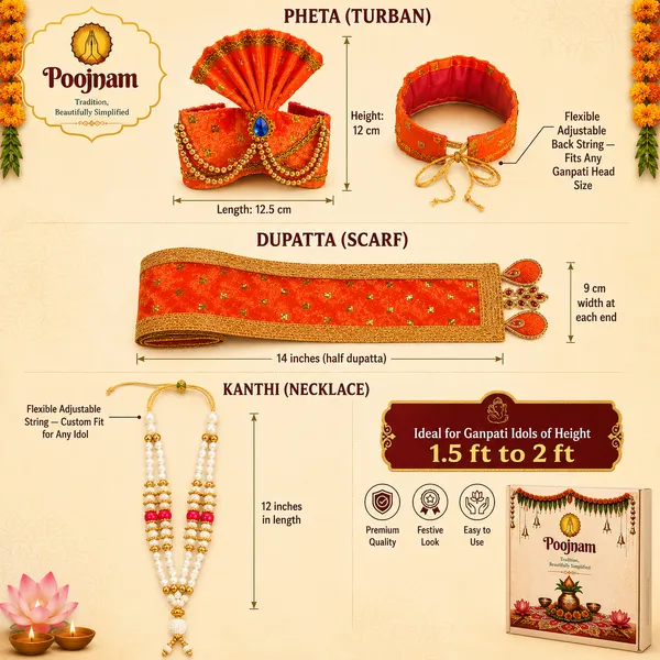 Orange_Ganpati_Decoration_Set_Traditional_Ganpati_Pheta_Ehtnic_Dupatta_And_Divine_Kanthi_Fits_Idols_1.5Ft_To_2Ft_Includes_Aasan_Mala_And_Atharvashish_Book