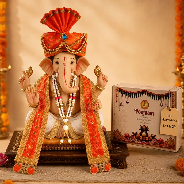 Orange_Ganpati_Decoration_Set_Traditional_Ganpati_Pheta_Ehtnic_Dupatta_And_Divine_Kanthi_Fits_Idols_1.5Ft_To_2Ft_Includes_Aasan_Mala_And_Atharvashish_Book