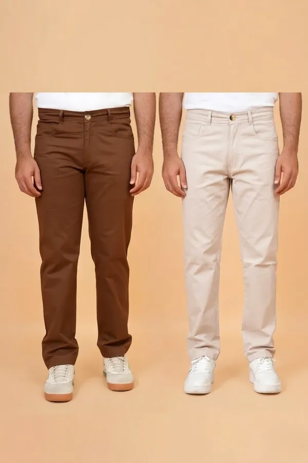 Beige_And_Dark_Brown_Cotton_Premium_Trousers_For_Men_Pack_Of_2