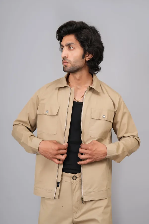 Khaki_And_Green_Cotton_Premium_Shacket_And_Shirt_For_Men_Pack_Of_2