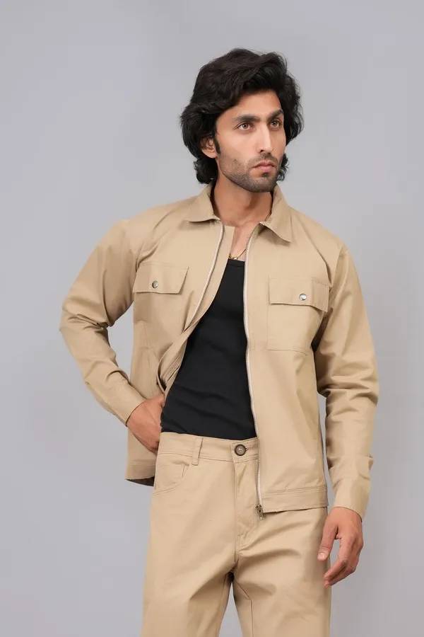 Khaki_And_Green_Cotton_Premium_Shacket_And_Shirt_For_Men_Pack_Of_2