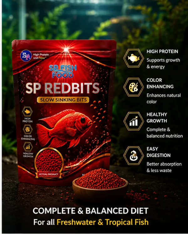 SP_Fish_Food_RedBits_Slow_Sinking_Bits_70g_|_High_Protein_Color_Enhancing_Fish_Food_|_Premium_Slow_Sinking_Granules_for_Flowerhorn,_Discus,_Cichlids_&_Tropical_Fish_|_Healthy_Growth