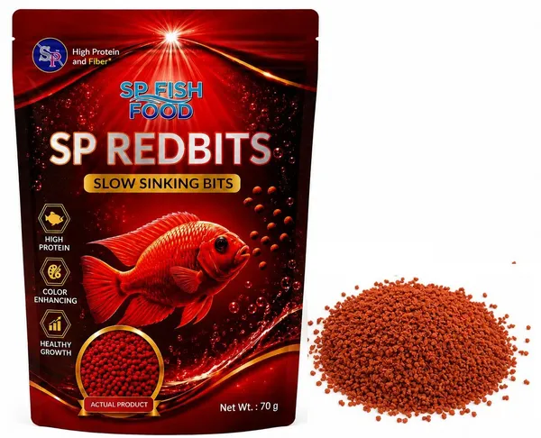 SP_Fish_Food_RedBits_Slow_Sinking_Bits_70g_|_High_Protein_Color_Enhancing_Fish_Food_|_Premium_Slow_Sinking_Granules_for_Flowerhorn,_Discus,_Cichlids_&_Tropical_Fish_|_Healthy_Growth