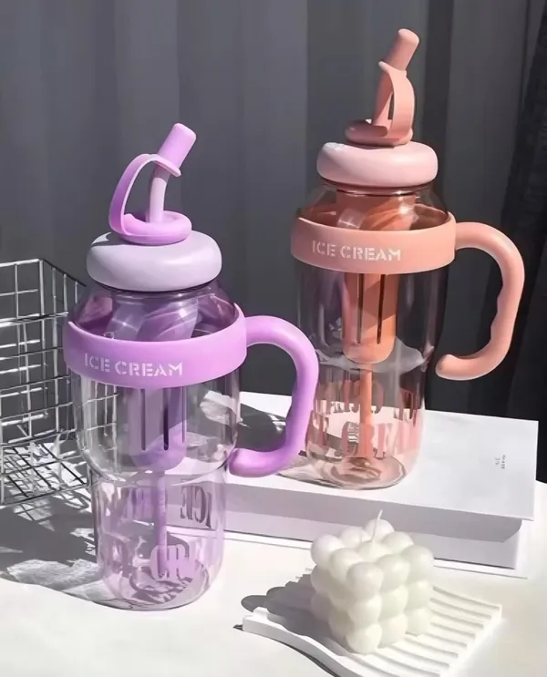 Purple_&_Peach_Ice_Cream_Shaped_Water_Bottle_With_Straw_And_Handle_(Pack_Of_2)