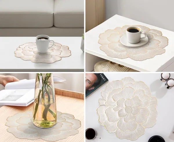 Off_White_Flower-Shaped_Decorative_Placemat_Set_With_Gold_Border