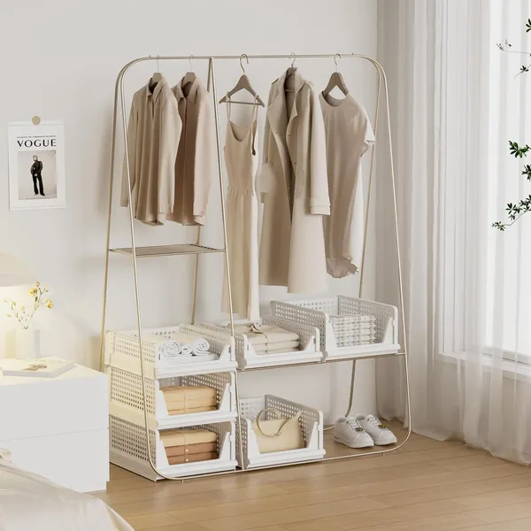 White_Stackable_Pull-Out_Storage_Basket_Organizer_Set_(44(L)_X_32.5(B)_X_89.5(H)_Cm)
